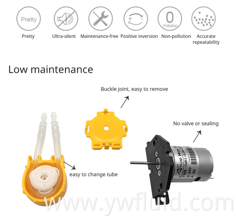 YWfluid Micro Industrial Peistaltic Pump With 12v DC motor Max Flowrate 130ml/min used for liquid transport